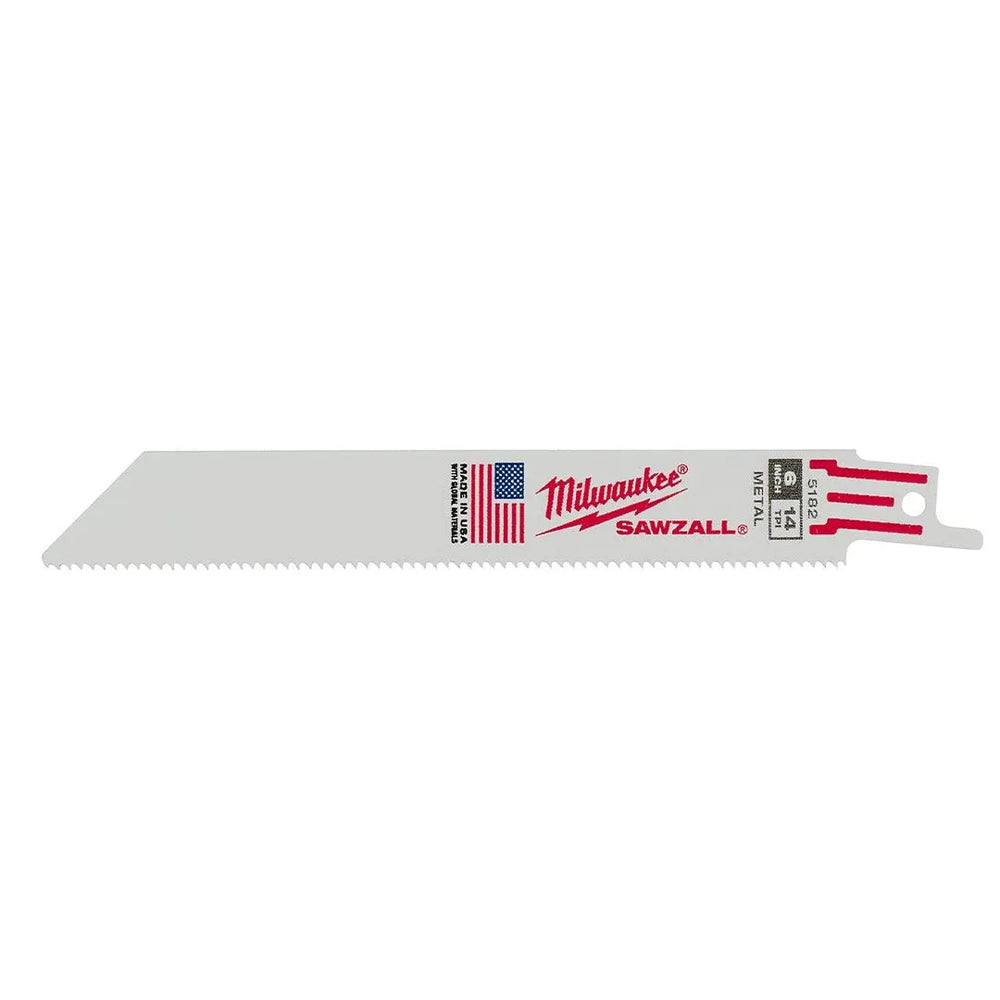 Milwaukee 6" 14 TPI Thin Kerf SAWZALL Blades (5 Pack) 48-00-5182