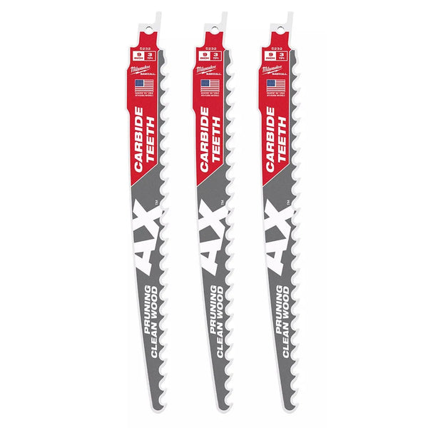 Milwaukee 9" 3 TPI Carbide Axe Pruning SAWZALL Blades (3 Pack) 48-00-5332