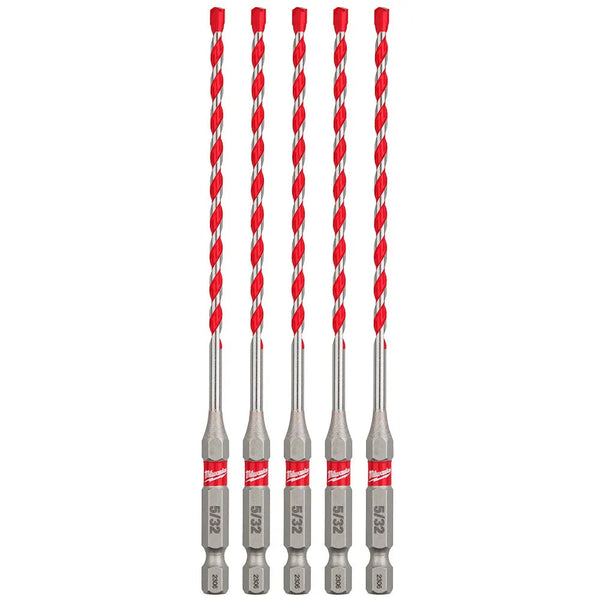 Milwaukee 5/32" x 4" x 6" SHOCKWAVE Impact Duty Carbide Hammer Drill Bits - Bulk 5 PK 48-20-9155