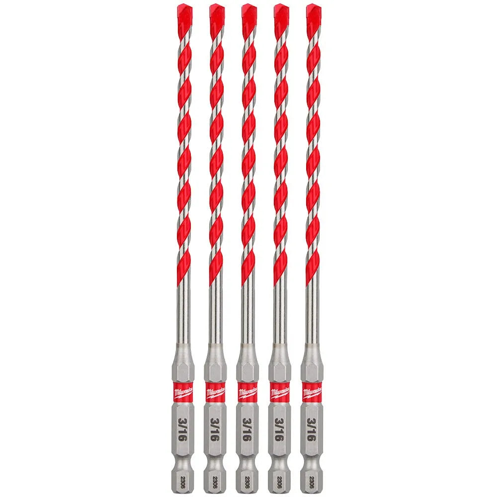 Milwaukee 3/16" x 4" x 6" SHOCKWAVE Impact Duty Carbide Hammer Drill Bits - Bulk 5 PK 48-20-9157
