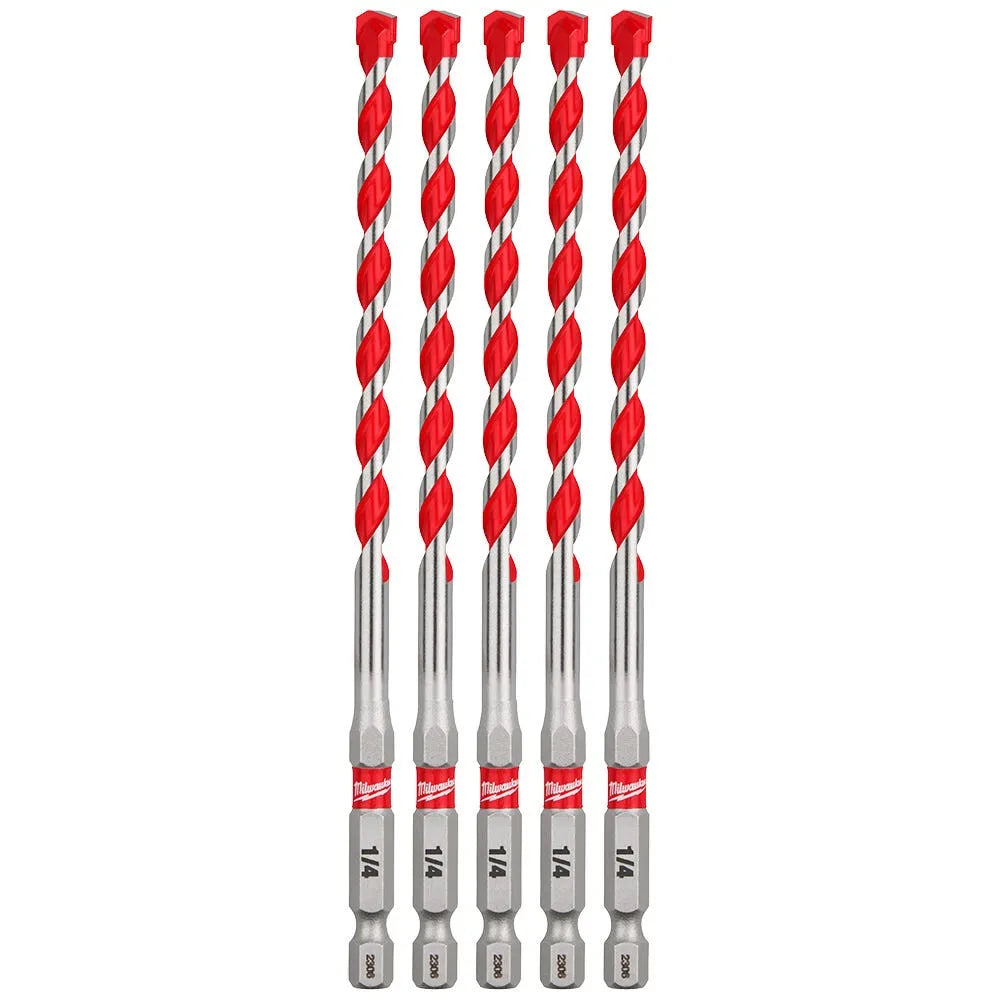 Milwaukee 1/4" x 4" x 6" SHOCKWAVE Impact Duty Carbide Hammer Drill Bits - Bulk 5 PK 48-20-9162