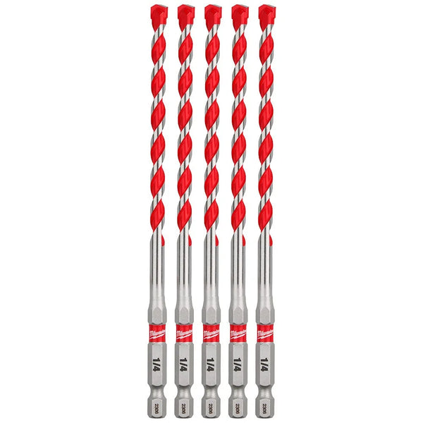 Milwaukee 1/4" x 4" x 6" SHOCKWAVE Impact Duty Carbide Hammer Drill Bits - Bulk 5 PK 48-20-9162