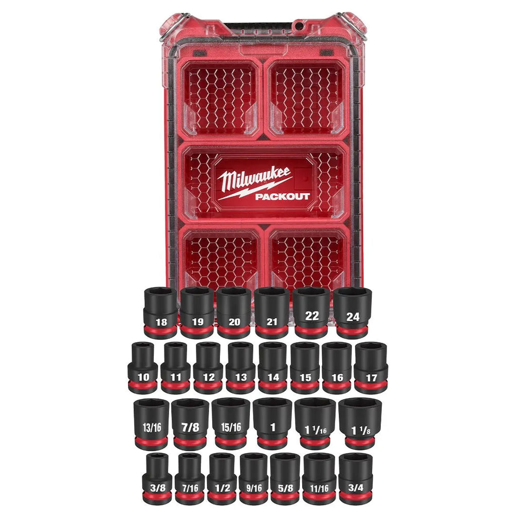 Milwaukee 27Pc. SHOCKWAVE Impact Duty 1/2" Drive Metric & SAE PACKOUT Standard Socket Set 49-66-6804